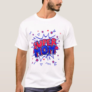 T-shirt SUPER MOM en rouge et bleu pour la fête des mères