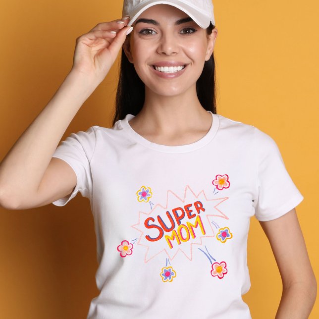 T-shirt Super Mom Flower Comic Bubble Dessin Mère`Jour (Créateur téléchargé)