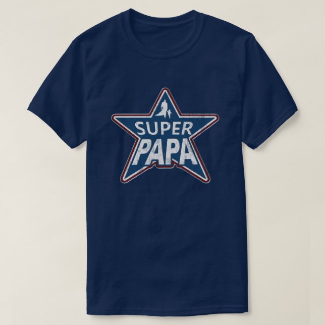 T-shirt Super Papa Rouge Blanc et Bleu (Design devant)