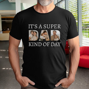 T-shirt Super Papa Type de jour photo Collage noir