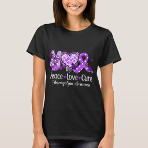 T-shirt Super Peace Love Cure Purple Ribbon Fibromyalgie