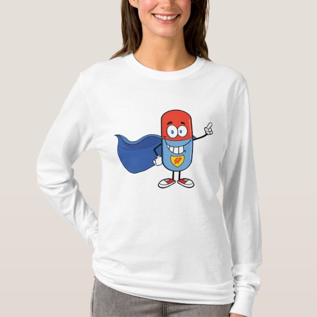 T-shirt Super Pill Cartoon Hero Character (Devant)