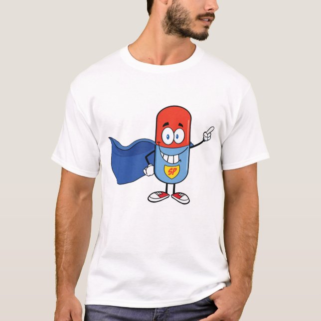 T-shirt Super Pill Cartoon Hero Character (Devant)