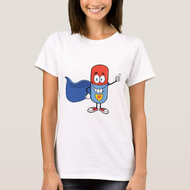T-shirt Super Pill Cartoon Hero Character (Devant)