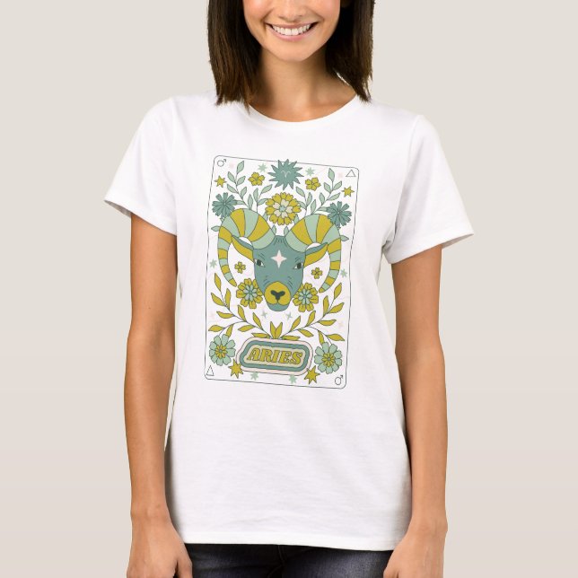 T-shirt Super Retro Aries Horoscope Astrologie Vert (Devant)