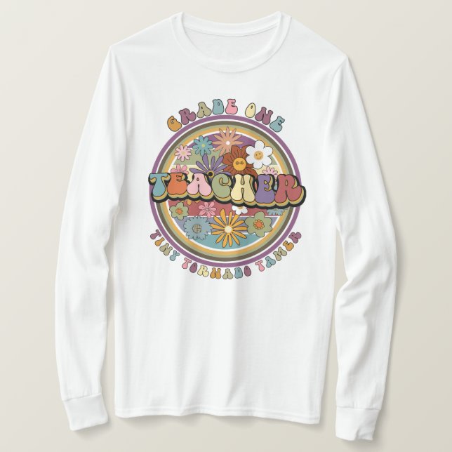 T-shirt Super Retro Floral Daisy Grade One Nom de l'enseig (Design devant)