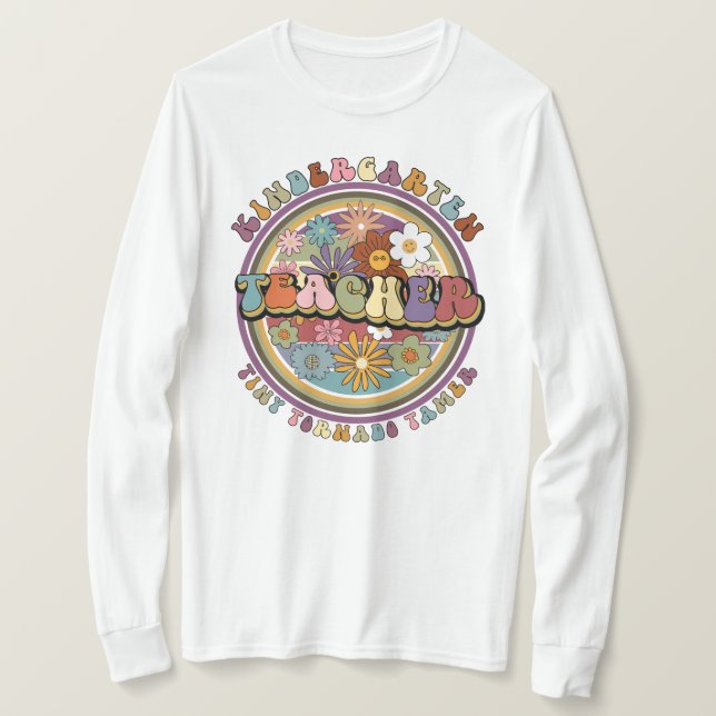 T-shirt Super Retro Floral Kindergarten Nom de l'enseignan (Design devant)