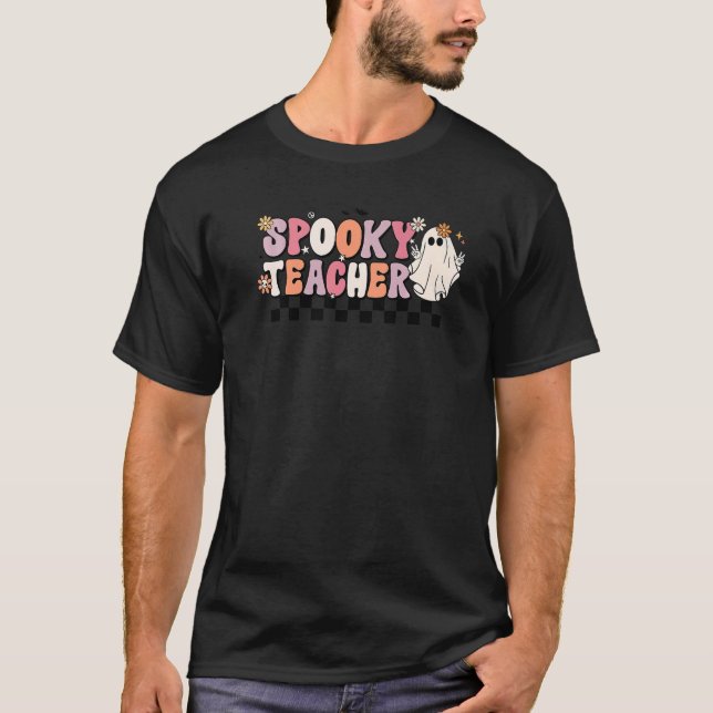 T-shirt Super Retro Halloween Enseignant Éffrayant Trick O (Devant)