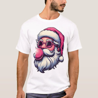 T-shirt Super Santa Lunettes de Soleil Bulles Rose Funny N