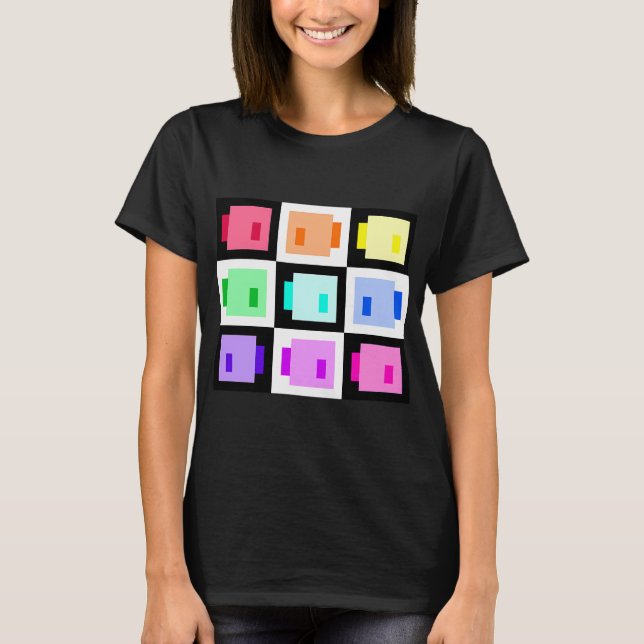 T-shirt Super Simple Pixel Fishies, Arc-en-ciel (Devant)