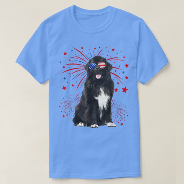 T-shirt Super Terre-Neuve Chien Drapeau américain 4 juille (Design devant)