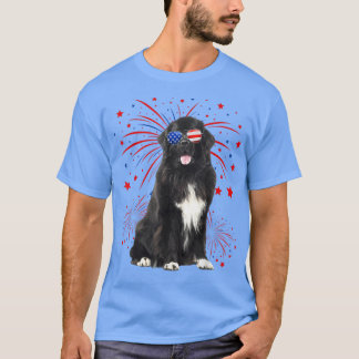 T-shirt Super Terre-Neuve Chien Drapeau américain 4 juille