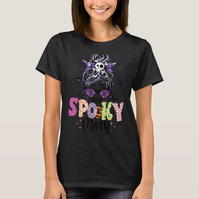 T-shirt Super Un Enseignant Éffrayant Messy Bun Witch Mama (Devant)