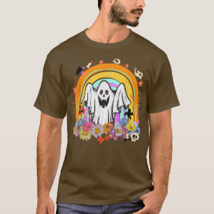 T-shirt Super Vintage Floral Ghost Cute Halloween arc-en-c