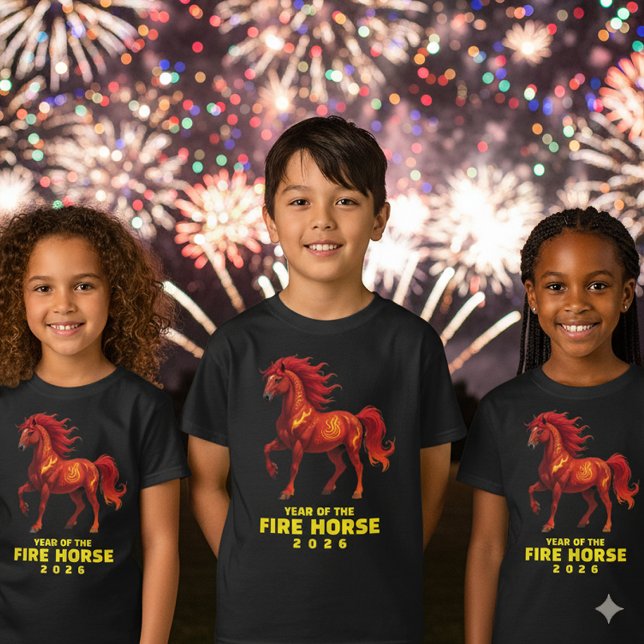 T-shirt Superbe année chinoise du Cheval de Feu 2026 (Year of the Fire Horse 2026 Kids' T-Shirts Cover Photo)