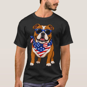 T-shirt Superbe Bouledogue Anglais Patriotique avec Drapea