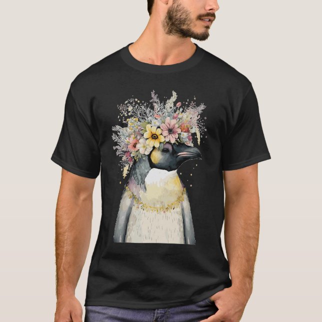 T-shirt Superbe Empereur Pingouin Fleur d'Oiseau de mer Fl (Devant)