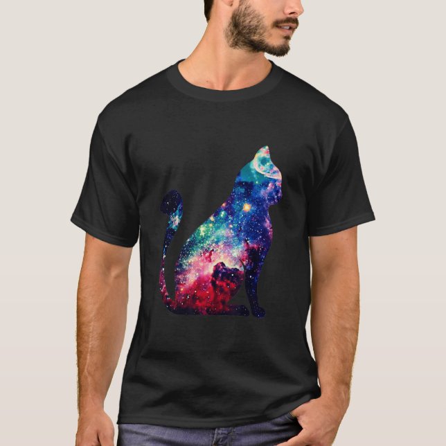 T-shirt Superbe Espace Nebula Galaxy Chat Silhouette T-Shi (Devant)