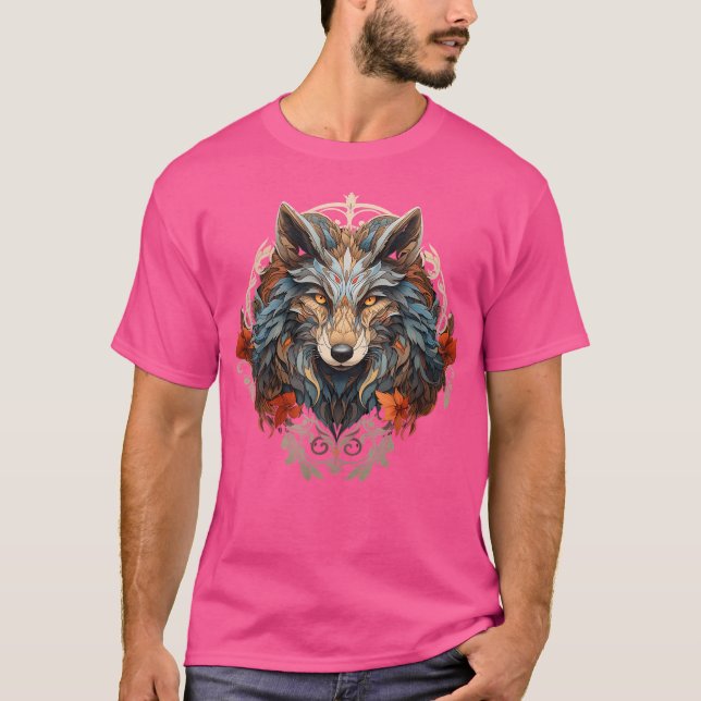 T-shirt Superbe Nature Wolf Automne Saison Automne Art Nou (Devant)