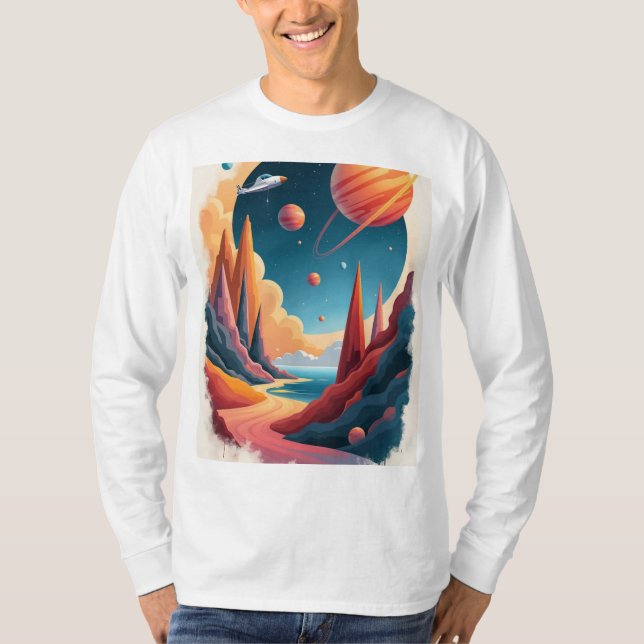 T-shirt Superbe thème de l'affiche spatiale avec paysage (Devant)