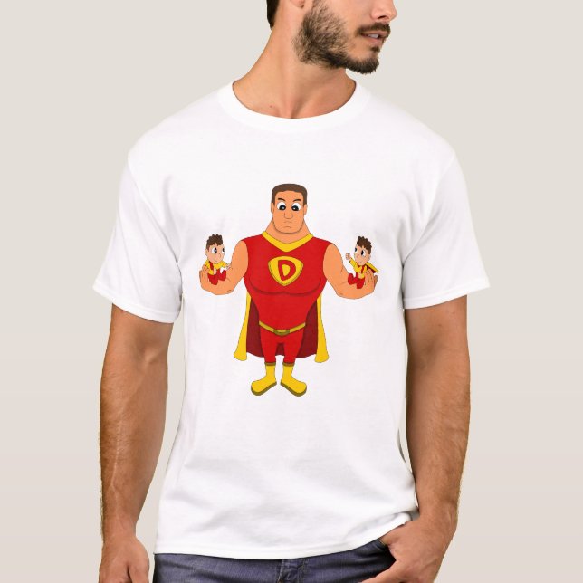 T-shirt Superdad avec jumeaux - dessin animé (Devant)