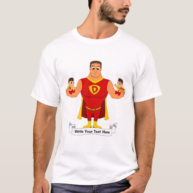 T-shirt Superdad avec jumeaux - dessin animé (Devant)