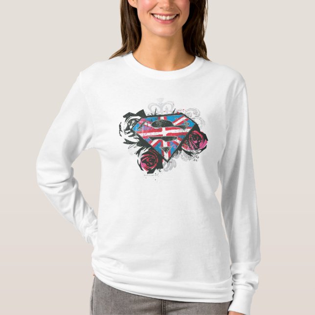 T-shirt Supergirl British Drapeau et Roses (Devant)