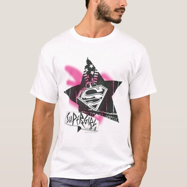 T-shirt Supergirl Pink Spray Star Peinture (Devant)