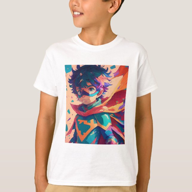 T-shirt Superhero Anime rouge et bleu (Devant)