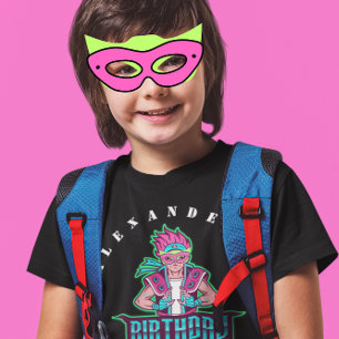 T-shirt Superhero garçon Masque vert et rose Avatar Annive