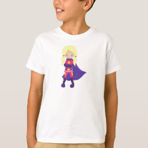 T-shirt Superhero Girl, Cheveux blonde, Cap violet, Héros