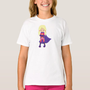 T-shirt Superhero Girl, Cheveux blonde, Cap violet, Héros