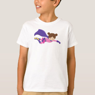 T-shirt Superhero Girl, Cheveux Brown, Cap violet, Petite 