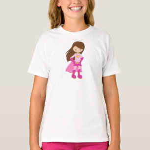 T-shirt Superhero Girl, cheveux Brown, mignonne fille, cap