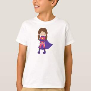 T-shirt Superhero Girl, cheveux Brown, mignonne fille, cap