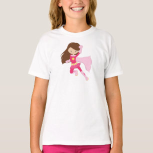 T-shirt Superhero Girl, Mignonne Girl, Cheveux Brown, Cap 