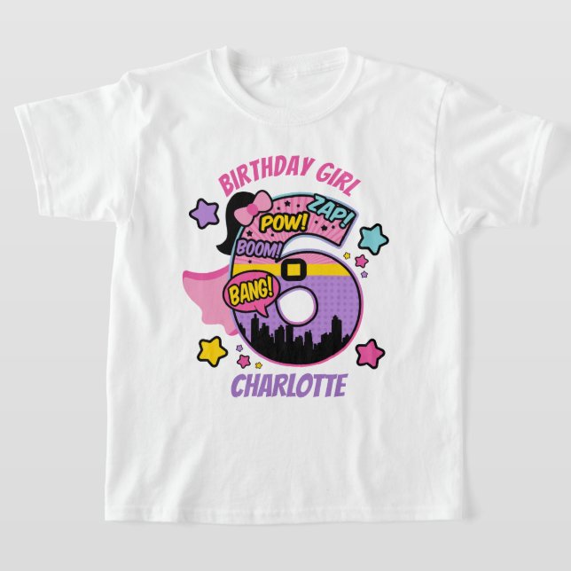 T-shirt Superhero sixième anniversaire fille 6e Super fill (Poser)