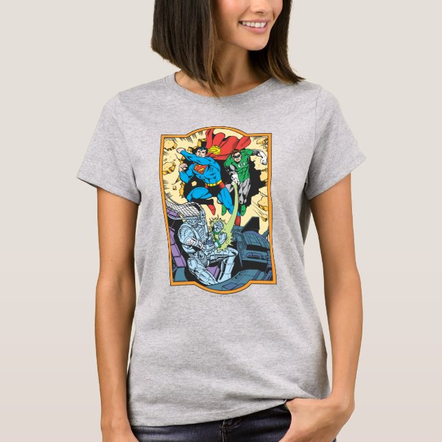 T-shirt Superman & Green Lantern Combat Brainiac (Devant)