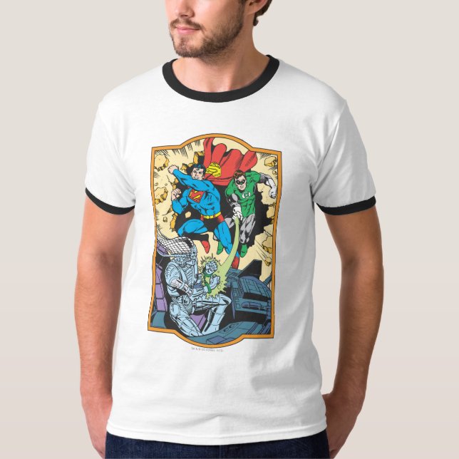 T-shirt Superman & Green Lantern Combat Brainiac (Devant)