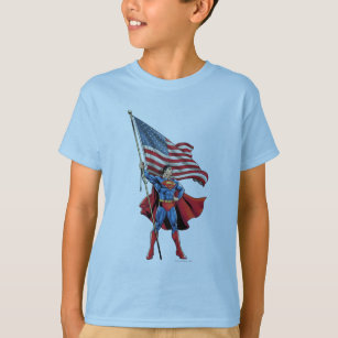 T-shirt Superman Holding US Flag