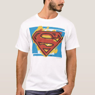 T-shirt Superman S-Shield Logo Arrière - plan bleu peint