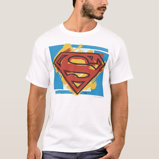 T-shirt Superman S-Shield | Logo Arrière - plan bleu peint (Devant)