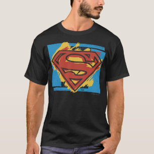 T-shirt Superman S-Shield Logo Arrière - plan bleu peint
