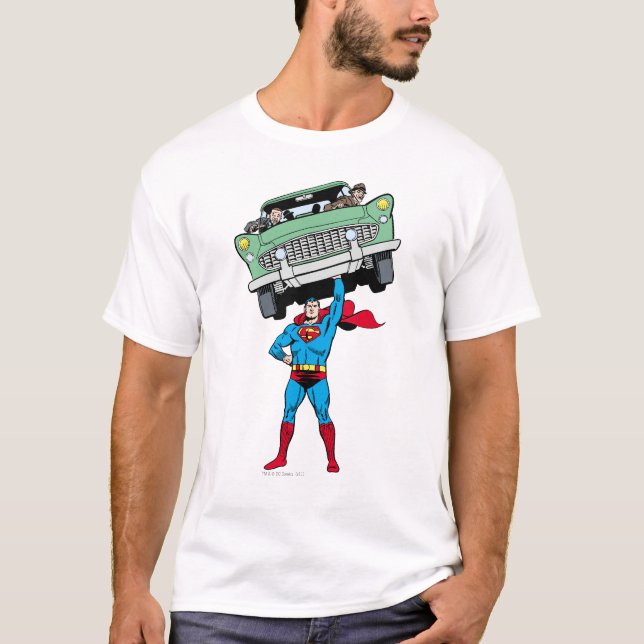 T-shirt Superman tient une voiture (Devant)