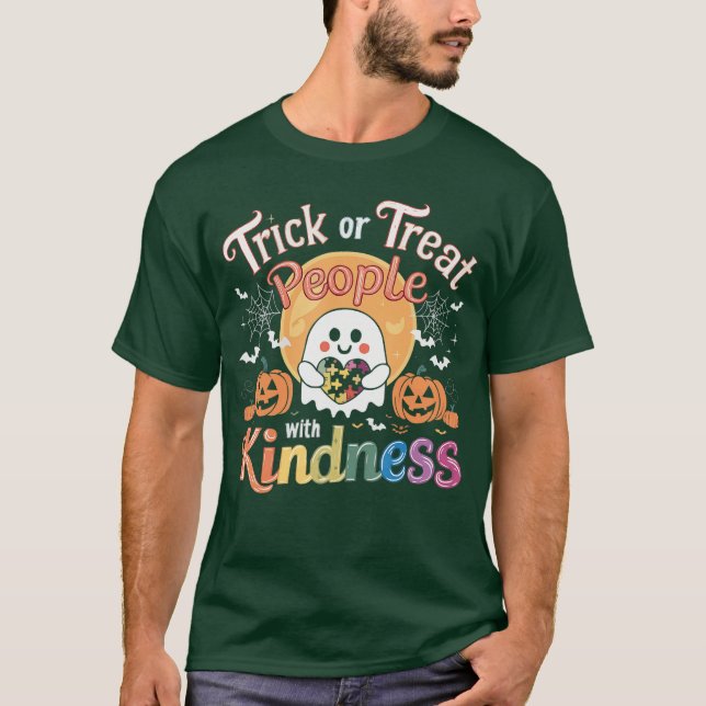 T-shirt Support Autism Halloween Spooky Autistic Trick Or  (Devant)