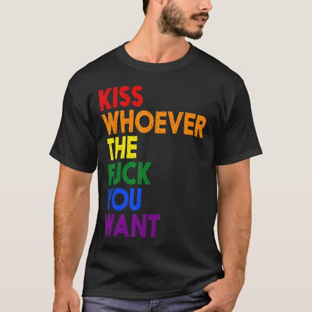 T-shirt Support Lgbt Kiss Who Rainbow Pride drapeau (Devant)