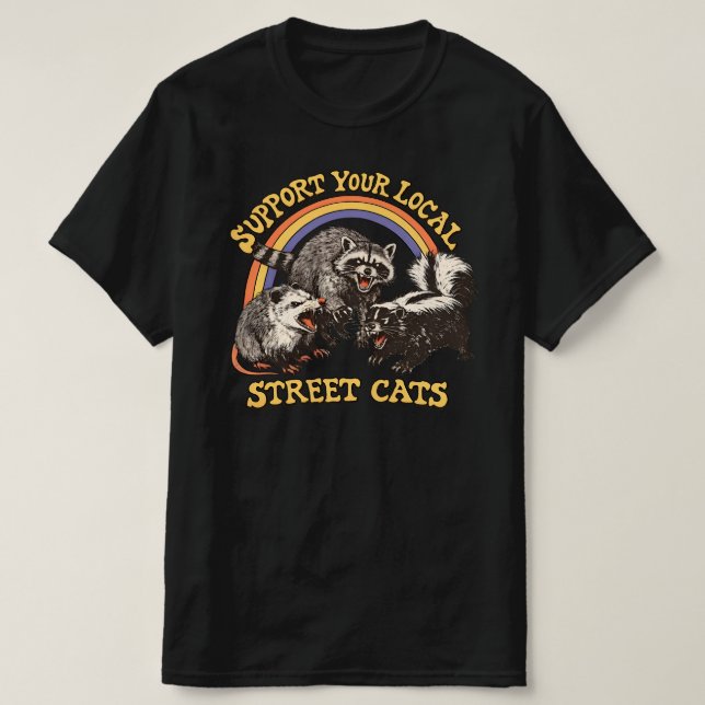 T-shirt Support local street cats -Raccoon and Opossum Art (Design devant)