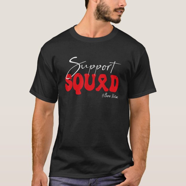 T-shirt Support Squad Burn Victims Awareness Red Ribbon (Devant)