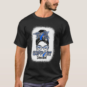 T-shirt Support Squad Messy Bun Blue Ribbon Diabetes Aware