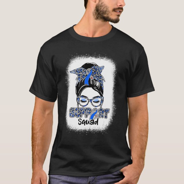 T-shirt Support Squad Messy Bun Blue Ribbon Diabetes Aware (Devant)